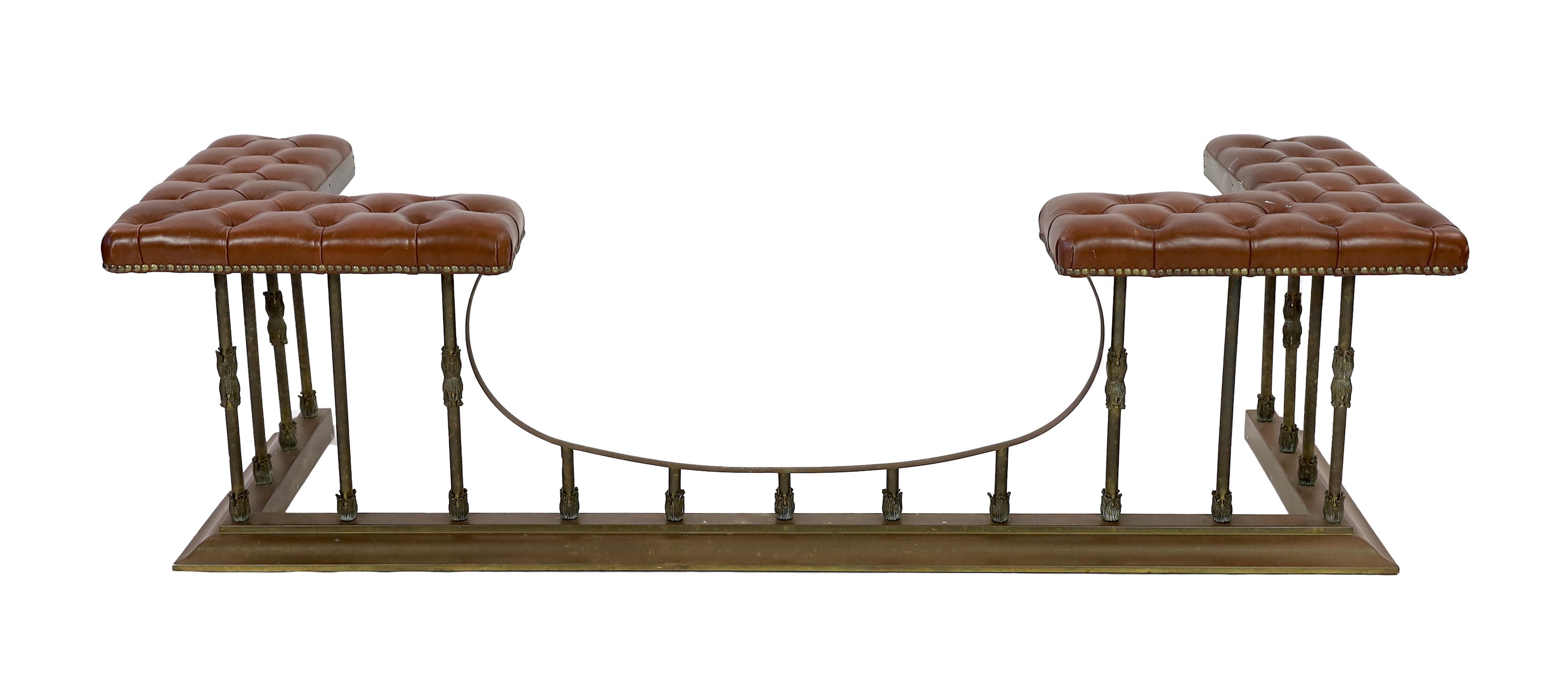 A Victorian style brass club fender, width 190cm depth 66cm height 53cm